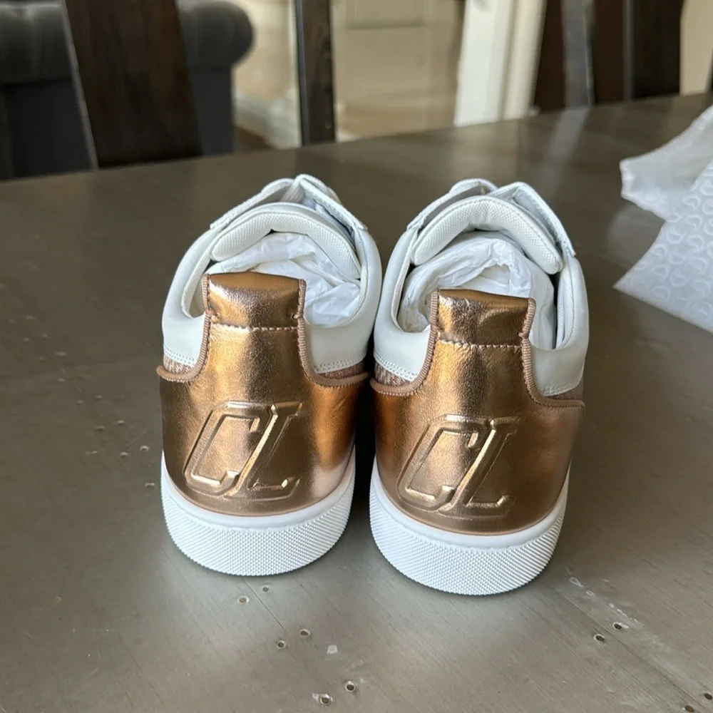 Christian Louboutin varsijunior spikes flat sneaker trainer bronze white roca 46